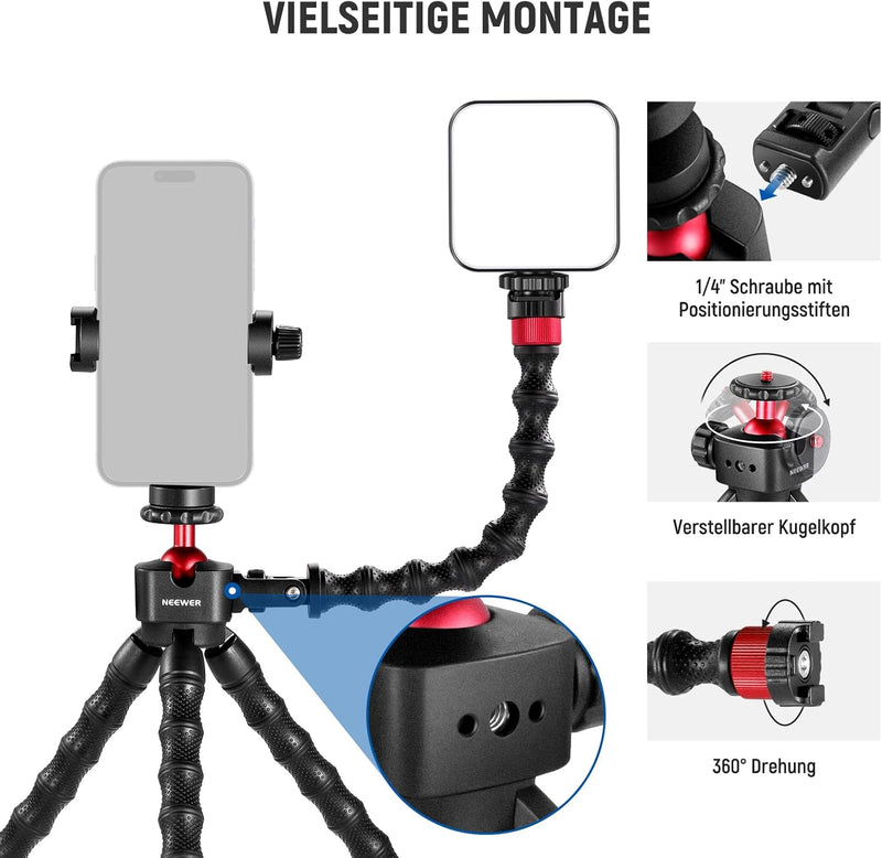 NEEWER T91 Stativ Flexibel mit 2 Magic Arm, Reise Mini Handystativ für Vlogging Auslöser/Telefonklem