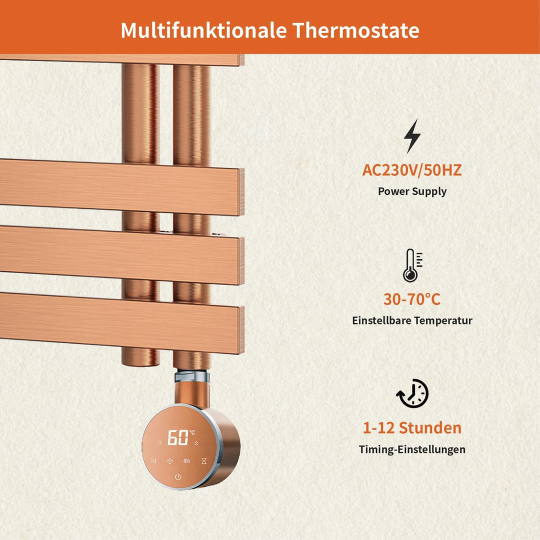 Heizstab 400W für Badheizkörper Elektrisch mit Thermostat, Vollbild Touch Bedienung, Einfach &amp; Effiz