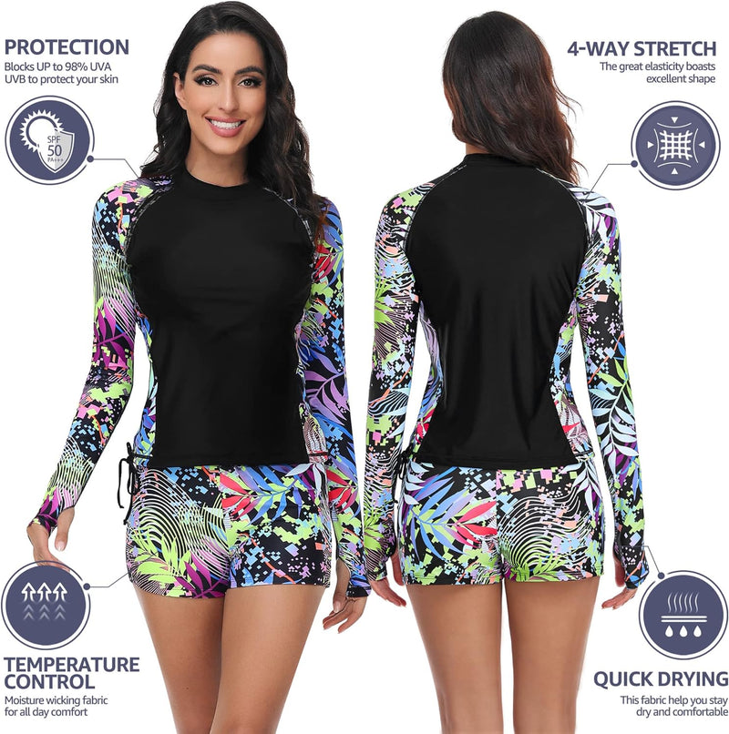 UNIQUEBELLA Rash Guard Damen, UV-Schutz UPF 50+ Langarm Surf Shirt mit Schönen Mustern Bademode Bade