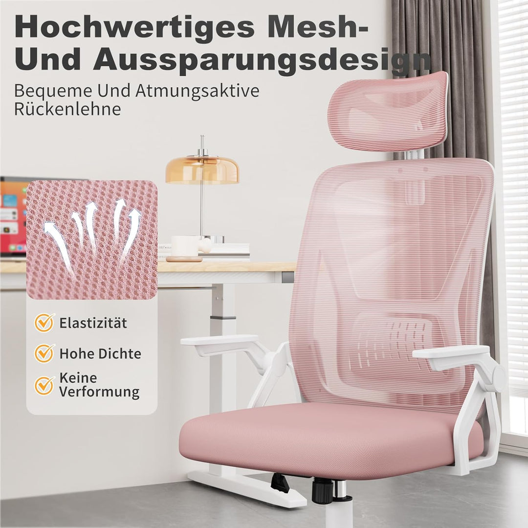 naspaluro Ergonomischer Bürostuhl, Schreibtischstuhl mit 90° Klappbaren Armlehnen, Einzigartige Lend