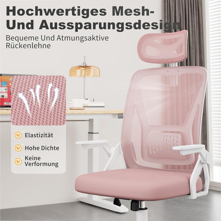 naspaluro Ergonomischer Bürostuhl, Schreibtischstuhl mit 90° Klappbaren Armlehnen, Einzigartige Lend