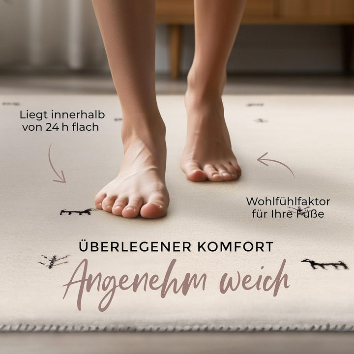carpetfine Wollteppich Gabbeh Uni Quadratisch Weiss 60x60 cm | Moderner Teppich für Wohn- und Schlaf