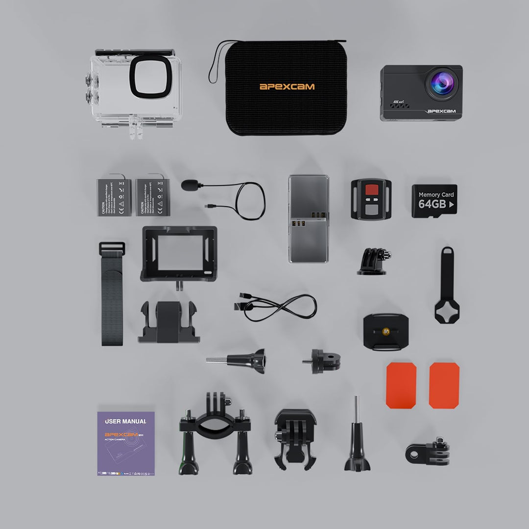 Apexcam M90 mit 64G Karte Action Cam 4K60FPS 64MP WLAN EIS Bildstabilisierung Sportkamera mit Touchs