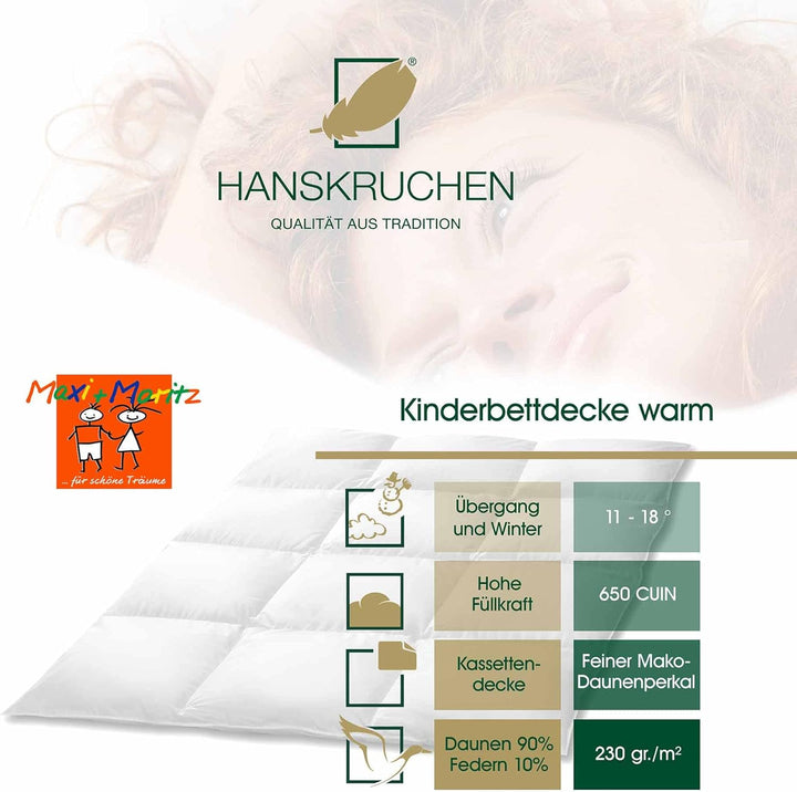 HANSKRUCHEN® Maxi und Moritz Daunen Kinderbettdecke 135x100 cm - Winter - Made in Germany Baby Bettd