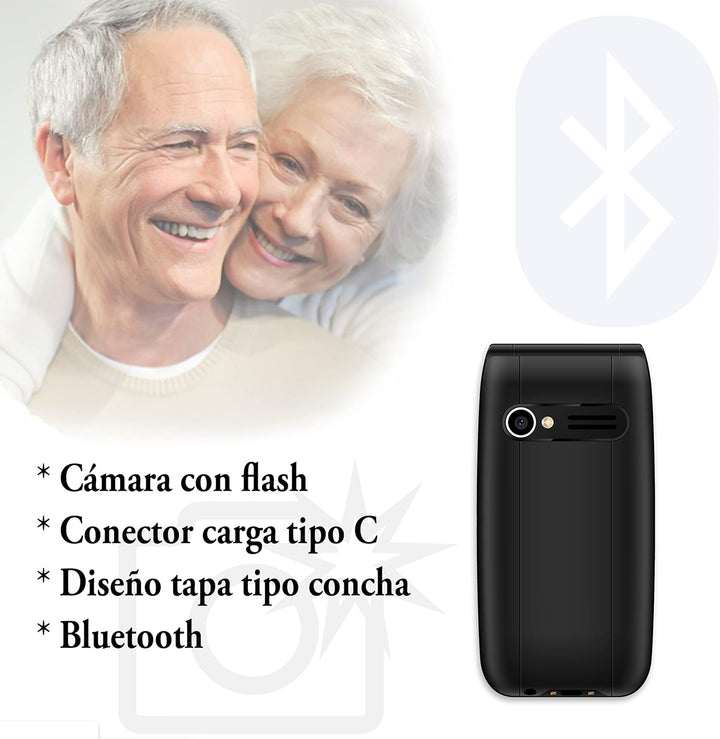 Qubo Global NEONW Mobiltelefon mit Deckel für Senioren | grosse Tasten | SOS-Taste | 2,4 Zoll Displa
