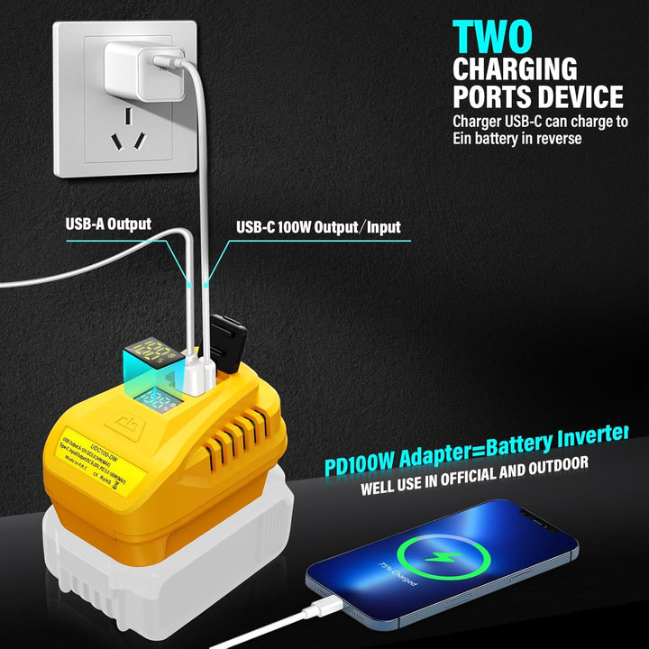 Tragbares USB-Ladegerät für Dewalt 20V 60V Batterie mit USB C PD2.0 100W (Max) Ausgang, kann Batteri