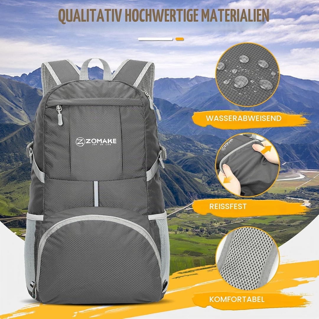ZOMAKE 35 L Leicht Faltbarer Rucksack Packbare Backpacks, Kleiner Rucksäcke Wanderrucksack Wasserdic