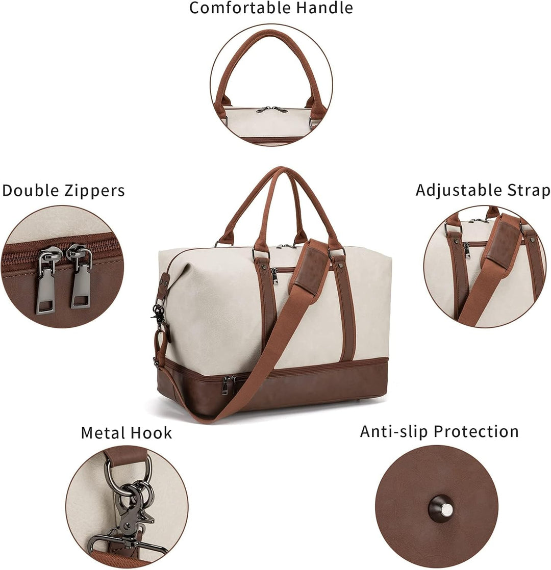 Reisetasche für die Nacht, Segeltuch, Leder, übergrosse Wochenendtasche, grosse Handgepäcktasche, Re