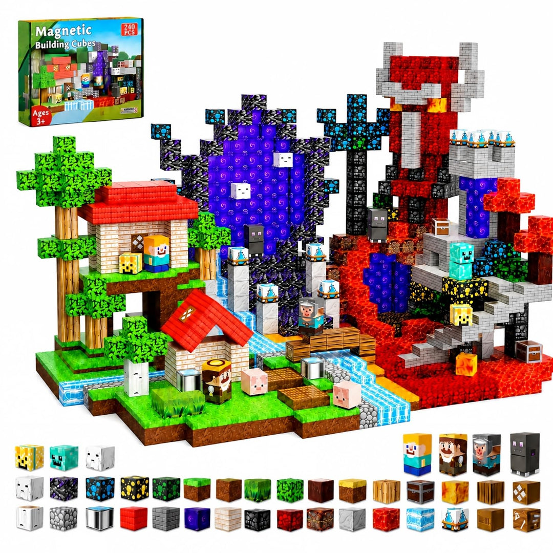 Magnetische Bausteine BAU Magische Zeitreise mit 240 Magnetbausteinen - Abenteuer-Set mit Rittern, G