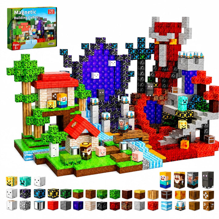 Magnetische Bausteine BAU Magische Zeitreise mit 240 Magnetbausteinen - Abenteuer-Set mit Rittern, G