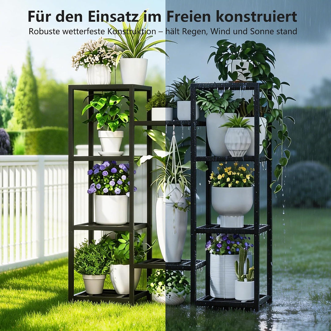 Pflanzenständer Indoor Outdoor,10 Etagen Metall Blumenständer,127 cm hoch rostfest Blumenhocker,schw