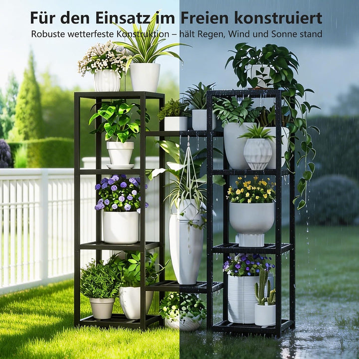 Pflanzenständer Indoor Outdoor,10 Etagen Metall Blumenständer,127 cm hoch rostfest Blumenhocker,schw