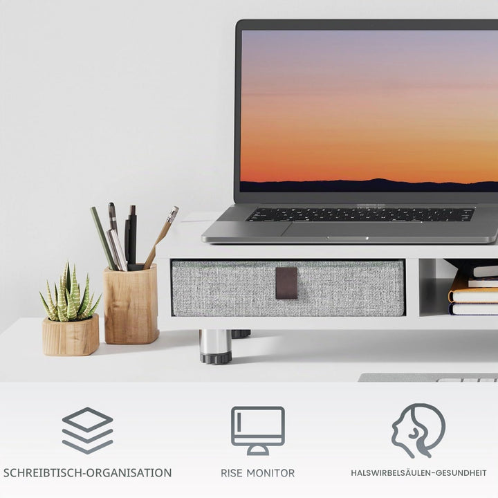 Fenge Dual Monitorständer mit 2 Schublade Grosser Bildschirmständer für PC Laptop TV, Höhenverstellb