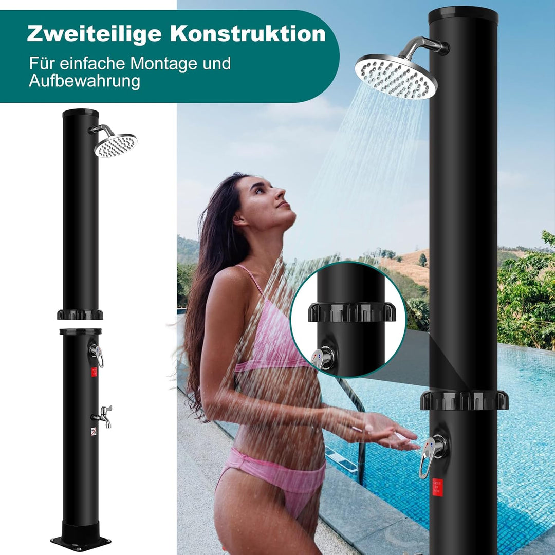 Solardusche Garten 40 Liter, Dusche Solar mit Duschkopf und Fusshahn, Ohne Stromanschluss, Warmes Wa
