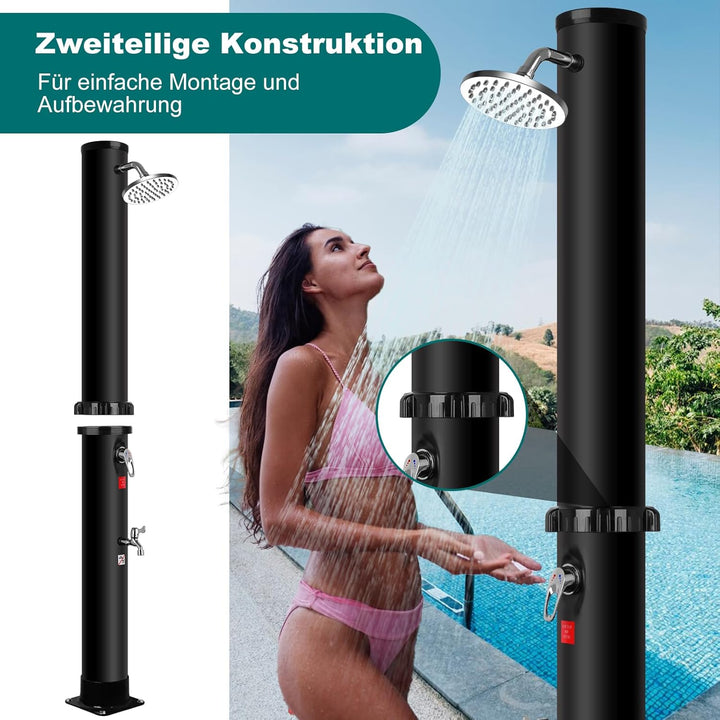 Solardusche Garten 40 Liter, Dusche Solar mit Duschkopf und Fusshahn, Ohne Stromanschluss, Warmes Wa
