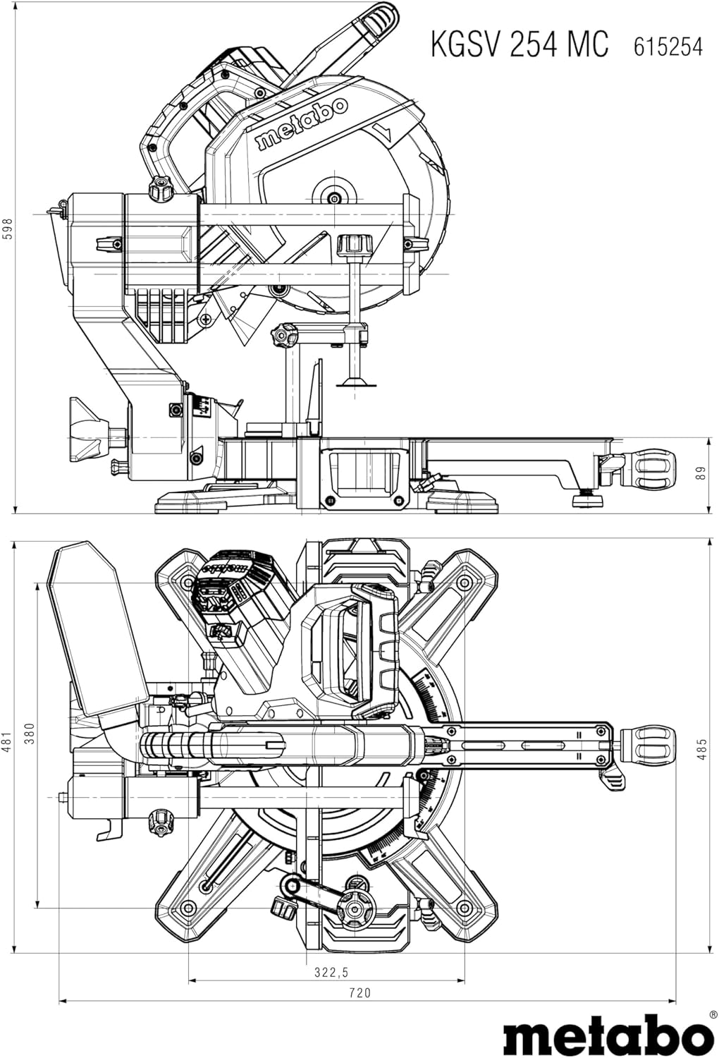 metabo Kappsäge KGSV 254 MC - 1450 W, 254 mm Sägeblatt - Mit Zugfunktion, LED-Schnittlinie, variable