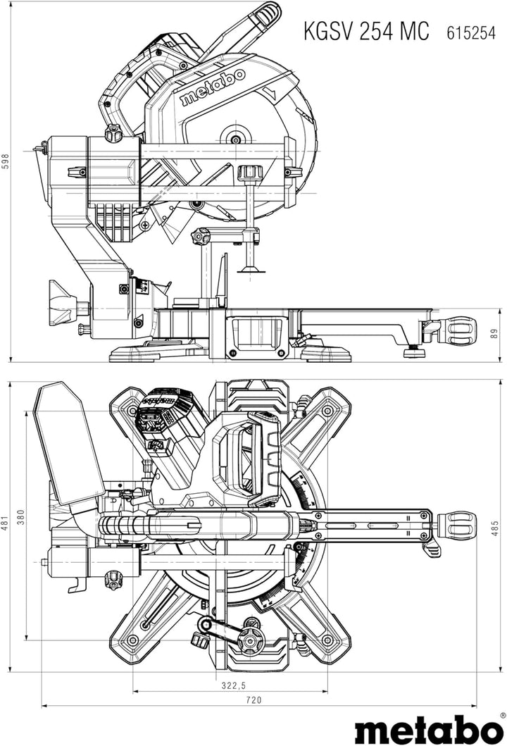 metabo Kappsäge KGSV 254 MC - 1450 W, 254 mm Sägeblatt - Mit Zugfunktion, LED-Schnittlinie, variable