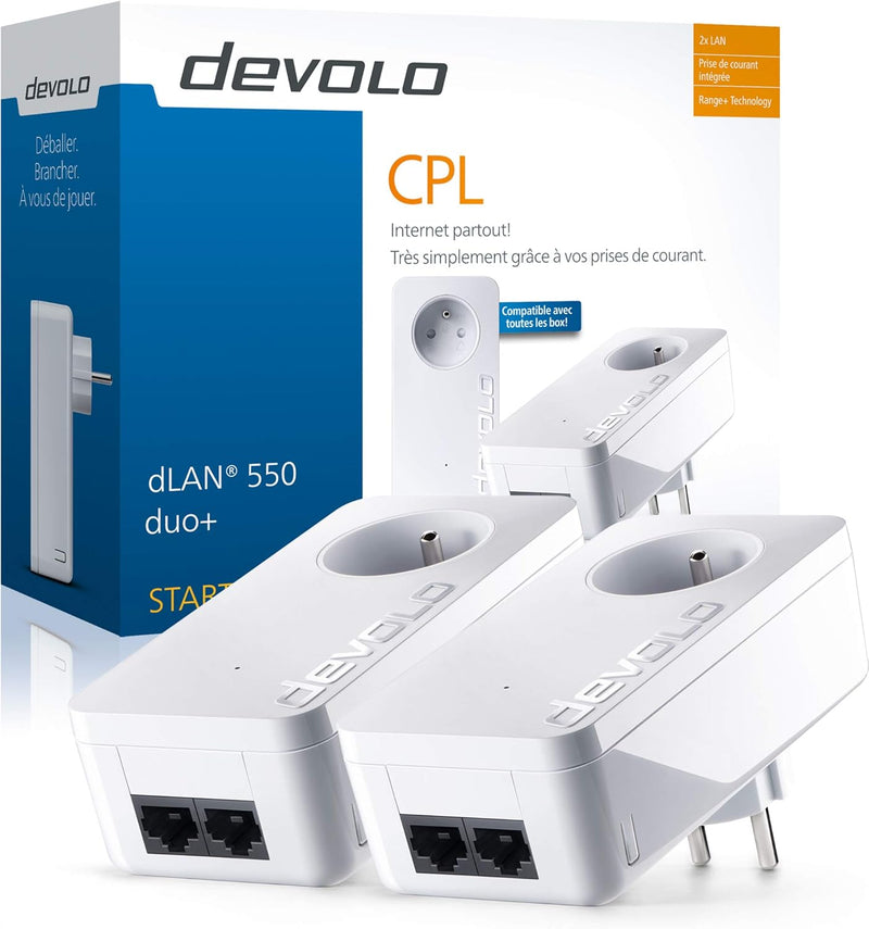 Devolo, Netzwerkanschluss weiss 550 Mb/s 2 ports + prise intégrée 550 Mb/s 2 ports + prise intégrée