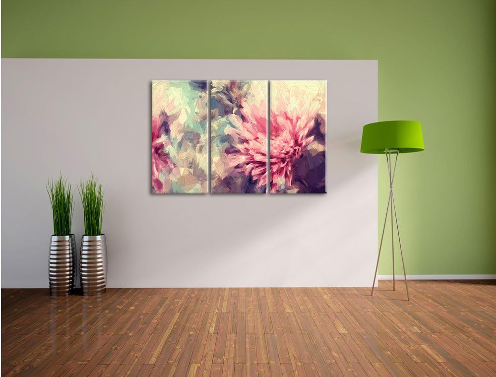 Pixxprint Romantische Blumen Pinsel Effekt 3-Teiler Leinwandbild 120x80 Bild auf Leinwand