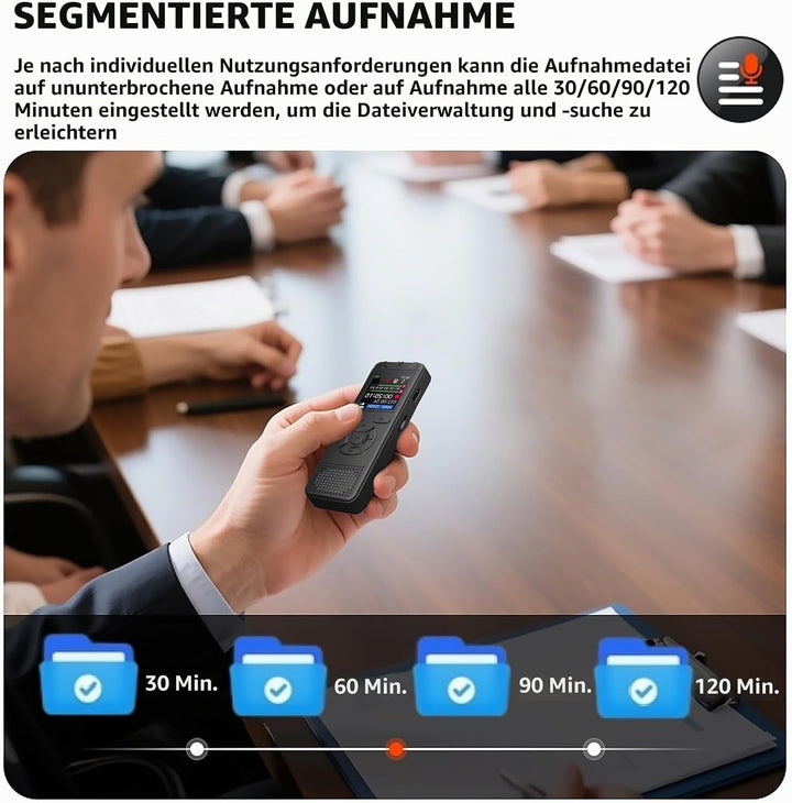Diktiergerät Aufnahmegerät mit Playback 32GB, 1536Kpbs Stunden Audioaufnahmegerät MP3 Voice Recorder