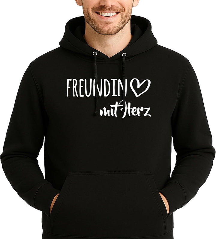 huuraa Unisex Hoodie Freundin mit Herz Pullover Vegan Grösse 3XL Deep Black mit Motiv für die tollst