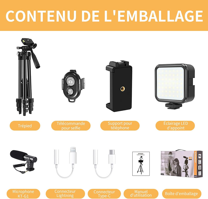 SURPN Vlogging-Kit,YouTube-Starter-Kit,für iPhone/Android-Telefone/Kameras | Telefonhalter für Video