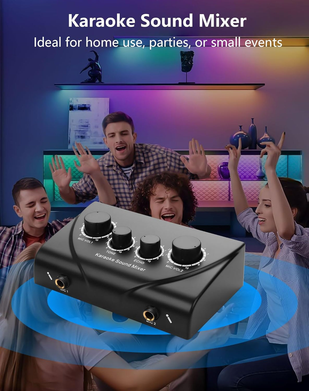 CERRXIAN Karaoke-Soundmixer, zwei Mikrofonanschlüsse mit Echo-Regler, kompatibel mit Fernseher, Comp
