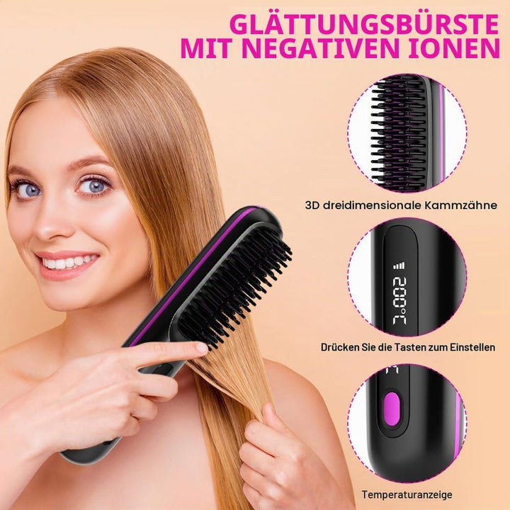 Stylingbürste für Kurze Haare, Haarbürste Elektrisch, Tragbare Glättbürste Kabellos mit LED-Anzeige,