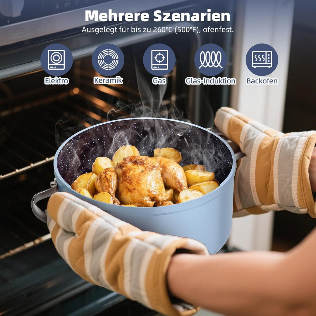 Nuwave Topfsets Pfannenset 12-Teilig Antihaft- Keramik von G10 Duralon Blue, Kochtöpfe mit Topfdecke
