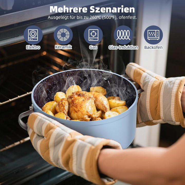 Nuwave Topfsets Pfannenset 12-Teilig Antihaft- Keramik von G10 Duralon Blue, Kochtöpfe mit Topfdecke