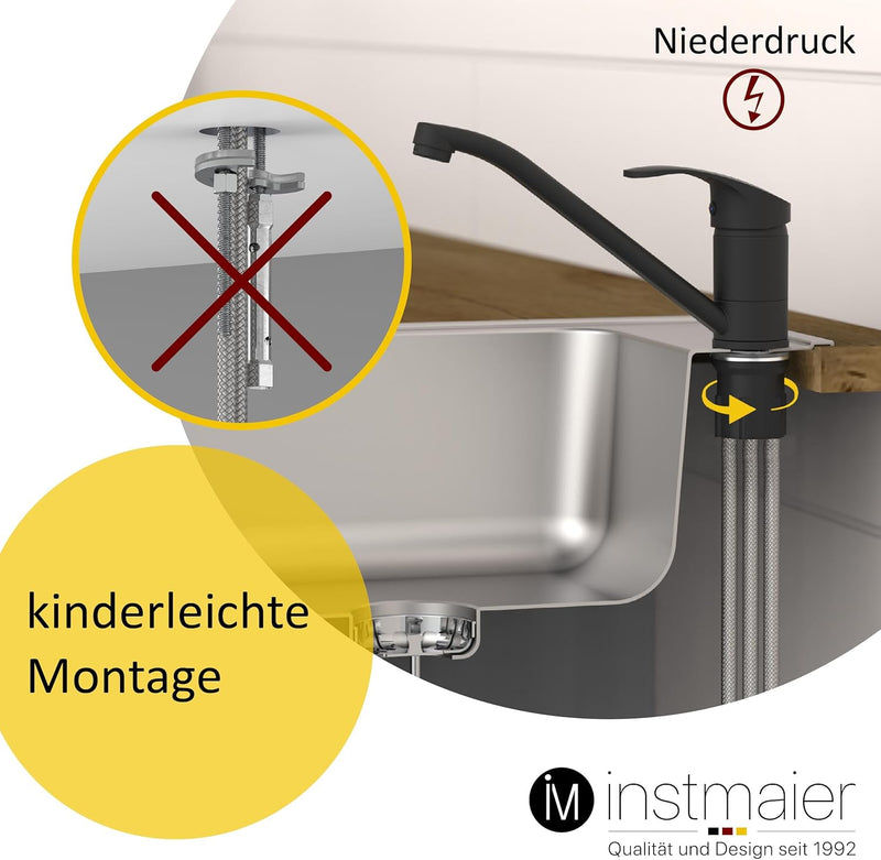 instmaier K1 Küchenaramtur Niederdruck | Schwarz matt | Wasserhahn Küche | Niederdruck Spültischarma