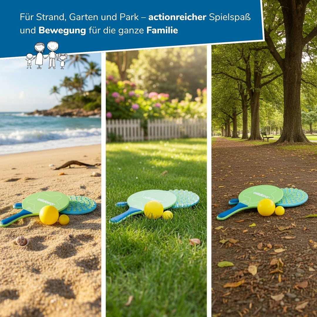 alldoro 60070 Sticky Beachball-Set - 2in1 Strandspiel mit 2 ergonomischen Schlägern + 2 Bällen, eins