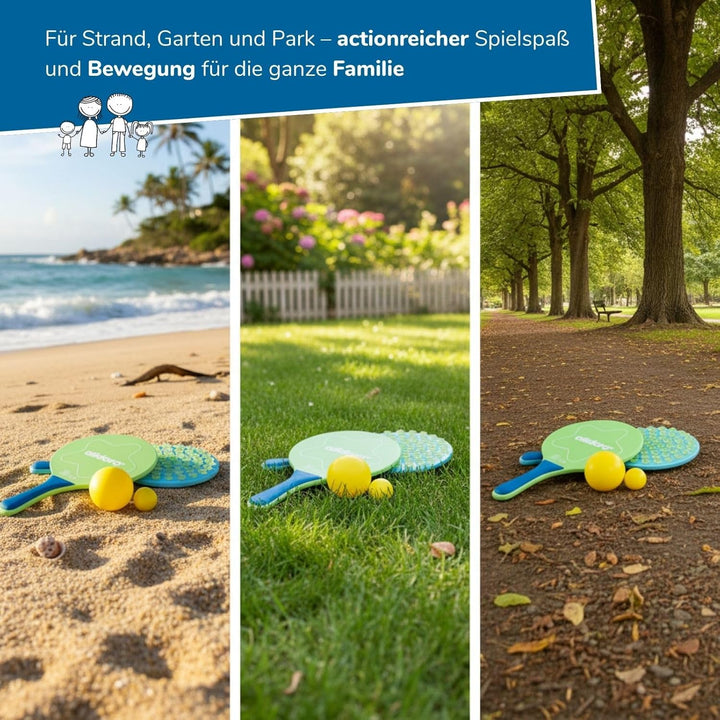 alldoro 60070 Sticky Beachball-Set - 2in1 Strandspiel mit 2 ergonomischen Schlägern + 2 Bällen, eins