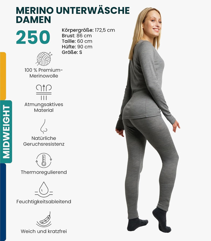 Merino.tech 100% Merino Unterwäsche Damen Set - Leicht, Mittelgewicht, Funktionsunterwäsche Merinowo