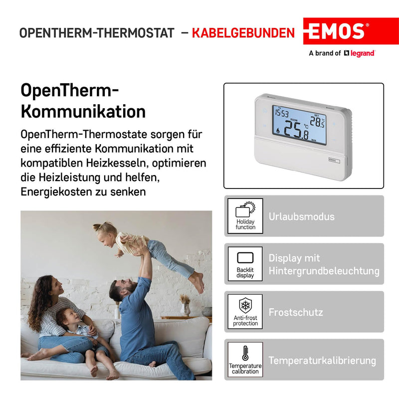 Emos Digitaler Raumthermostat mit OpenTherm-Unterstützung - Programmierbarer, verkabelter, oberfläch