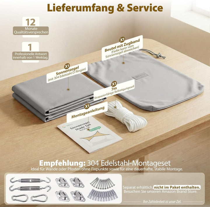 Sekey Sonnensegel Wasserdicht 2x3m Rechteckig – ohne Mittelnaht, hochdichtes PES 160g/m², mit Edelst
