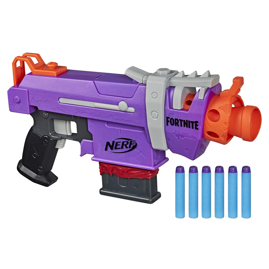 NERF Fortnite SMG-E Blaster -- Motorized Dart Blasting -- 6-Dart Clip, 6 Official Elite Darts -- for