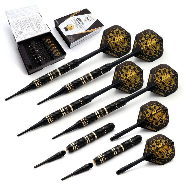 CUESOUL Jazz-METAL 19g Soft Tip Dart Set aus schwarz beschichtetem Messing mit integrierten AK5 Flig