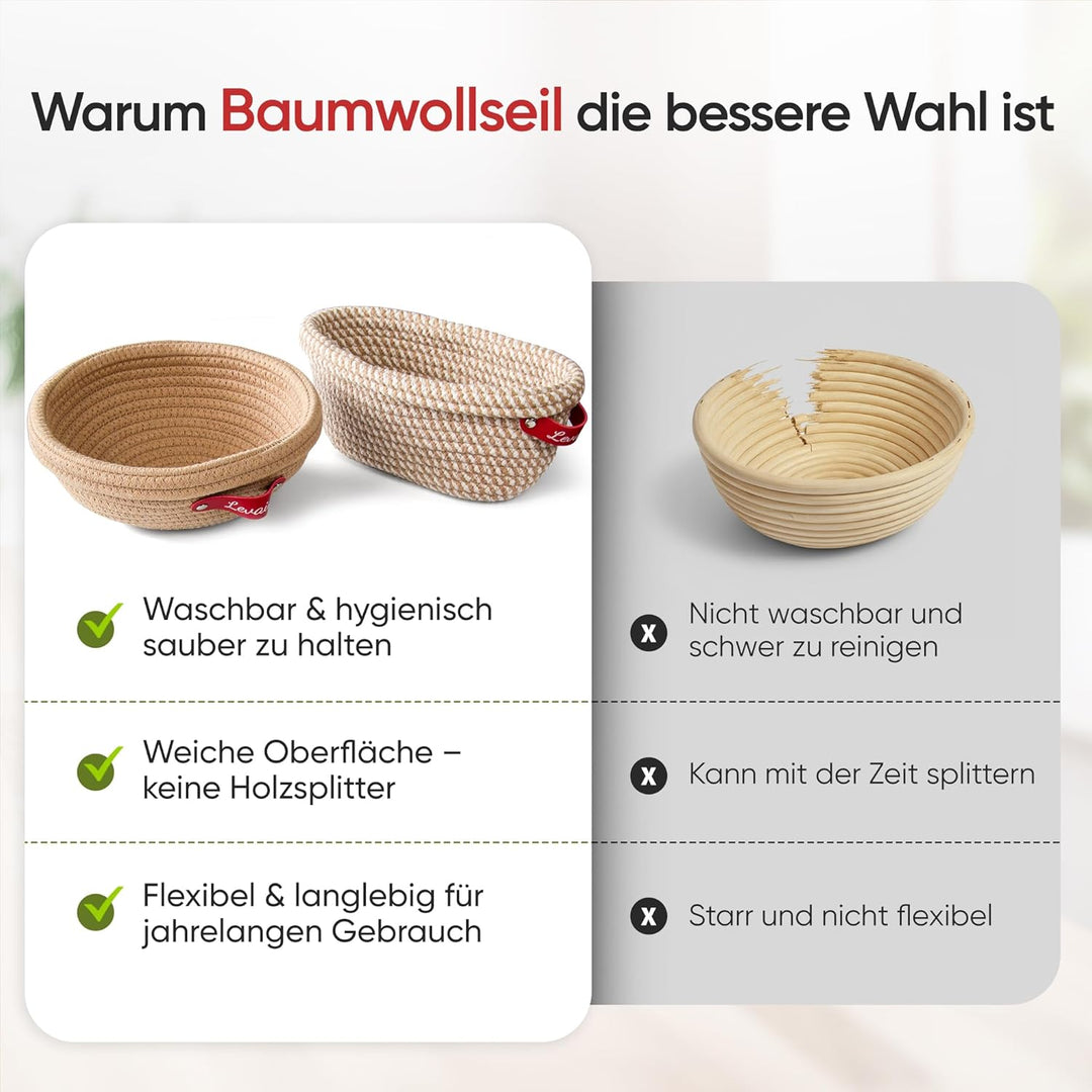 Levainé Sauerteig Starter Set mit Gärkörbchen Set (Rund & Oval) und Zubehör – Brot Backen Zubehör Se