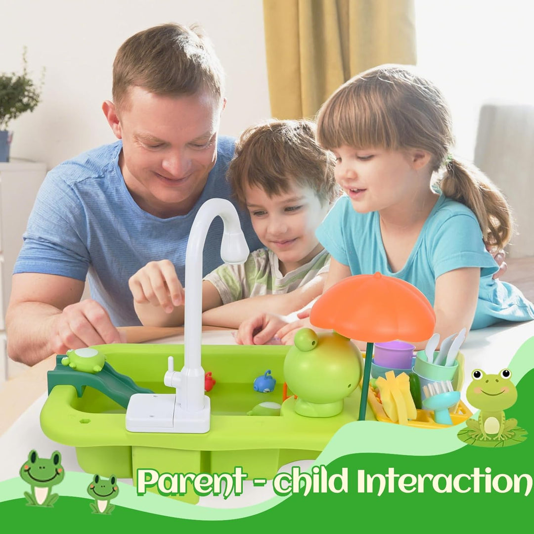 Ulikey Spielspüle Kinder, Küchenspüle Spielzeug Set mit Wasserkreislauf, 2-in-1 Elektrischem Wasserh