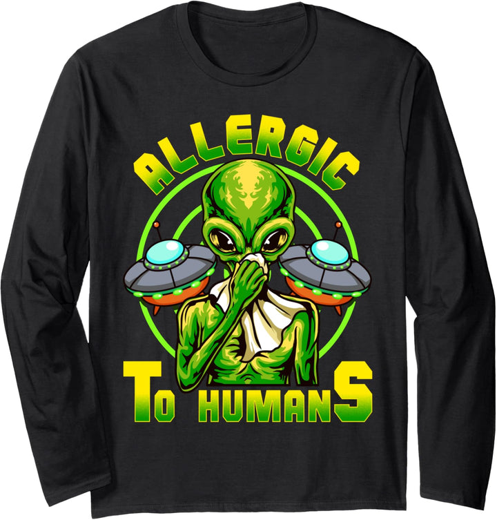 Allergic to Humans Kids Boys Girls Spaceship Alien UFO Lover Langarmshirt