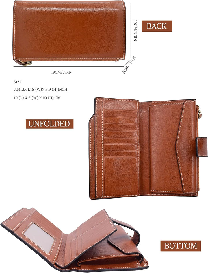 TeeYee Damen Mädchen Lange LederGeldbörse Faltmappe Lederhandtasche Grosse Kapazitäts Geldbeutel mit