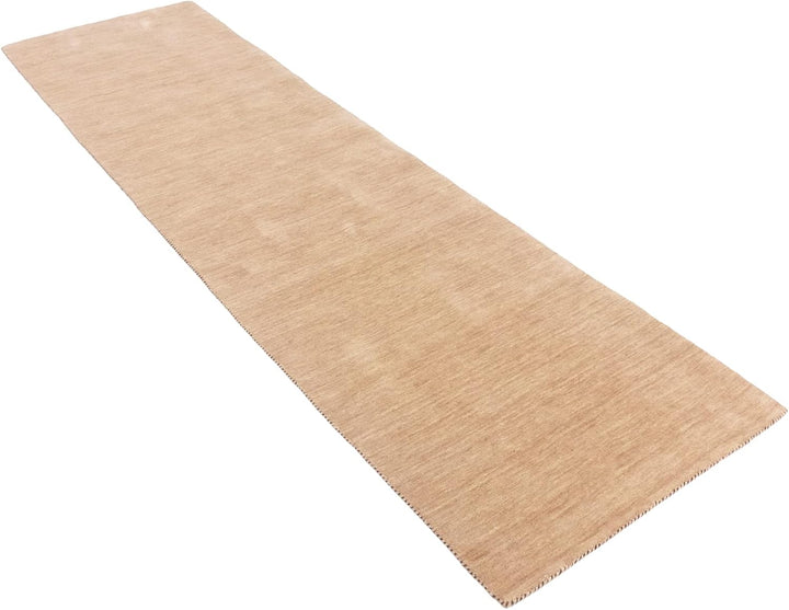 RUG PRINCE Wollteppich Gabbeh Uni 80x200 Handgewebt Läufer Beige Einfarbig Handarbeit