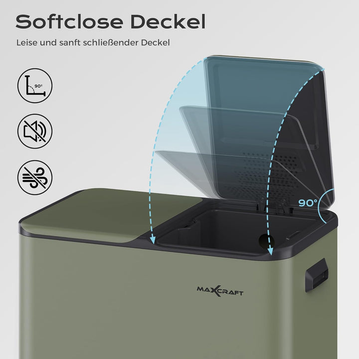 Mülleimer 60 Liter aus Stahl Treteimer Abfalleimer mit 2 Inneneimern aus Kunststoff (2x 30L) - Sanft