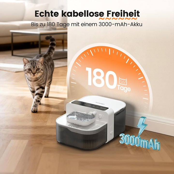 Kabelloser Katzenbrunnen, 3.5L Innovativer Trinkbrunnen mit Abwasser-Trennungs-System ohne Filterwec
