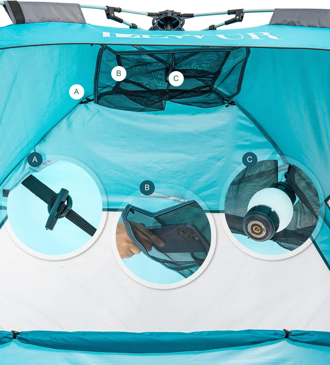 Dewur Strandmuschel 2-4 Personen Pop Up Strandzelt mit Sonnensegel UPF 50+ UV Sonnenschutz Wasserdic