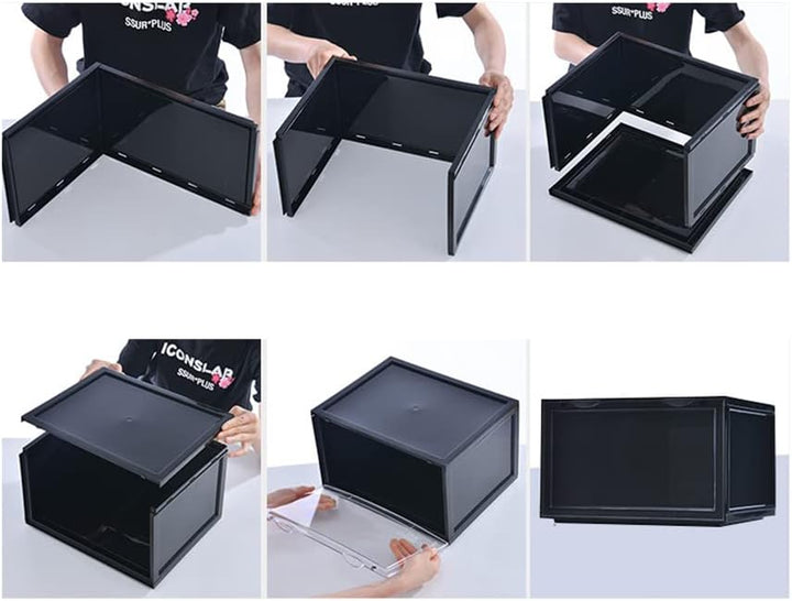 PUCHIKA Schuhboxen, Schuhbox, 6er-Set, Schuhboxen stapelbar schwarz, Schuhbox mit durchsichtiger Tür