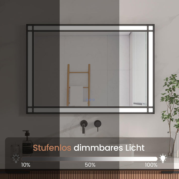 AQUABATOS LED Badspiegel mit Beleuchtung 100x70 cm Fensteroptik Fensterspiegel Lichtspiegel Badezimm