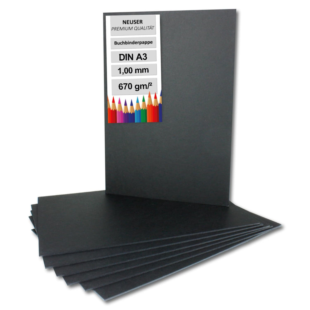 20x Buchbinderpappe DIN A3 in Schwarz, Stärke: 1,0 mm, Grammatur: 670 g/m² 20 Stück DIN A3 Schwarz -