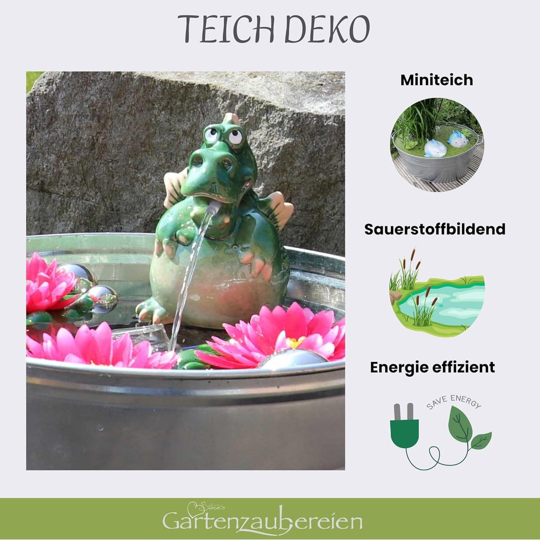 Storm's Gartenzaubereien Wasserspeier Drache H 15cm mit Pumpe für Teiche- Miniteiche als Teichdeko f